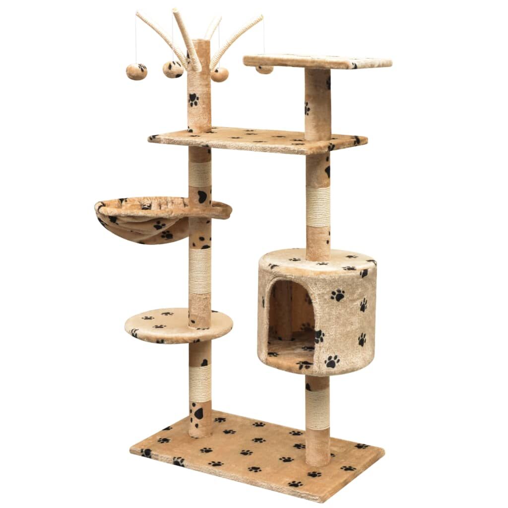 Vidaxl Rascador Para Gatos Poste Rascador De Sisal 125cm Huellas Beige_1