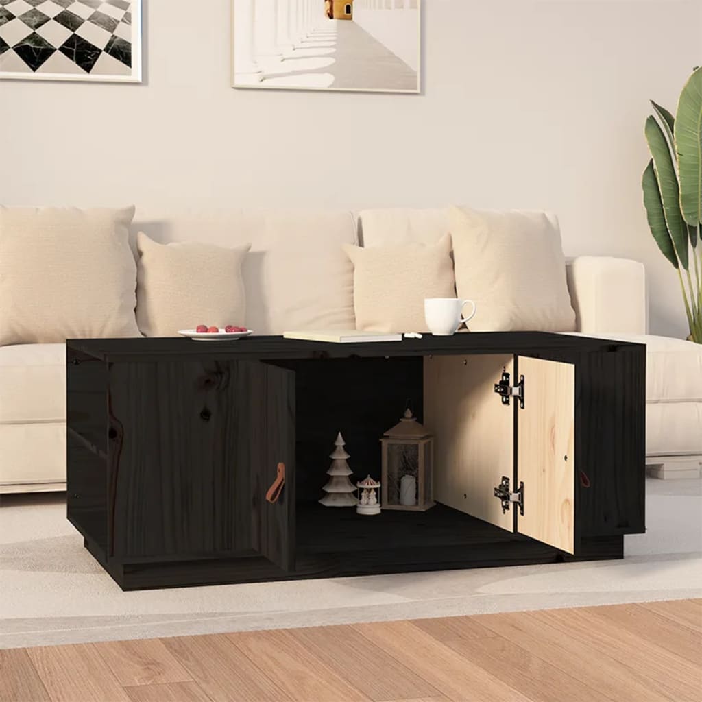 Mesa De Centro De Madera Maciza De Pino Negro 100x50x41 Cm_1