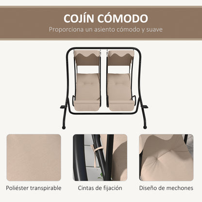 Outsunny Balancín De Jardín De 2 Plazas Con Bandejas 170x136x170 Cm Beige_5