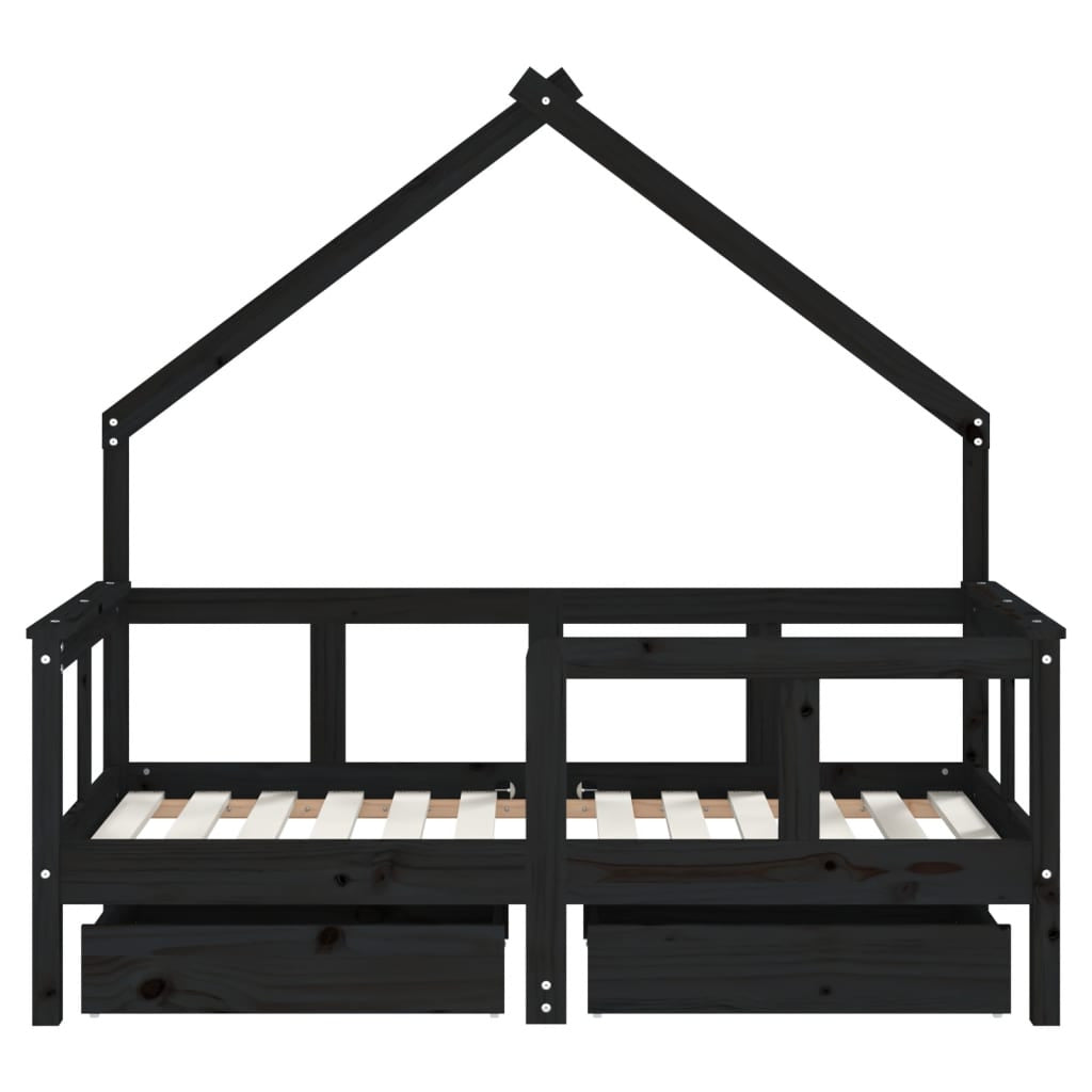 Vidaxl Estructura De Cama Niños Con Cajones Madera Pino Negro 70x140cm_4