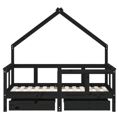 Vidaxl Estructura De Cama Niños Con Cajones Madera Pino Negro 70x140cm_4