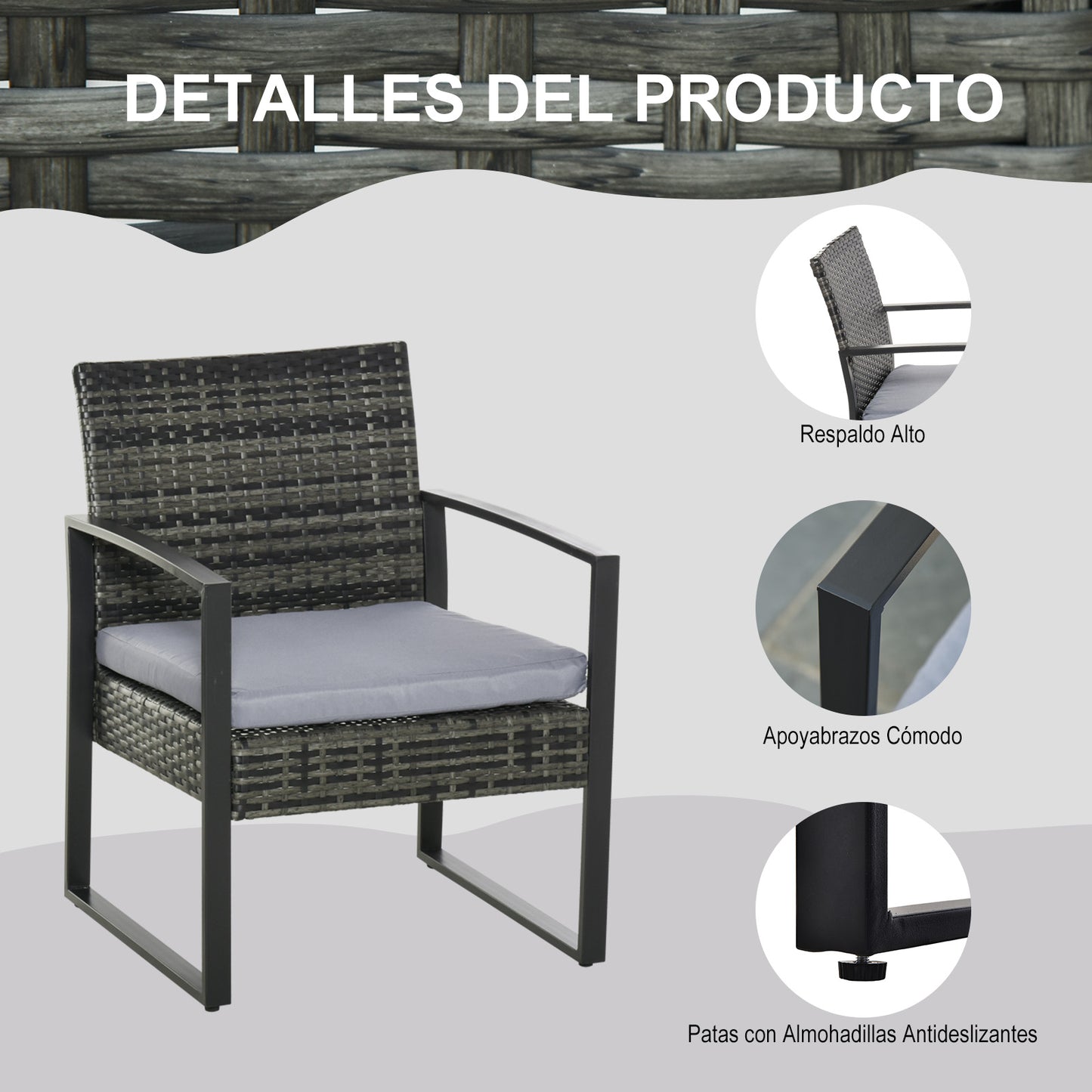 Outsunny Conjunto De Mesa Y Sillas De Jardín Para Exterior De 3 Piezas Gris_5