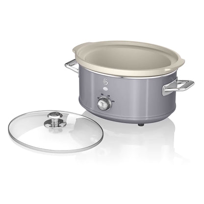 Swan Retro Olla Cocción Lenta, 3,5l, Recipiente Extraíble Antiadherente Cerámica Libre Pfoa, Vintage, Sf17021grneu, Gris_3