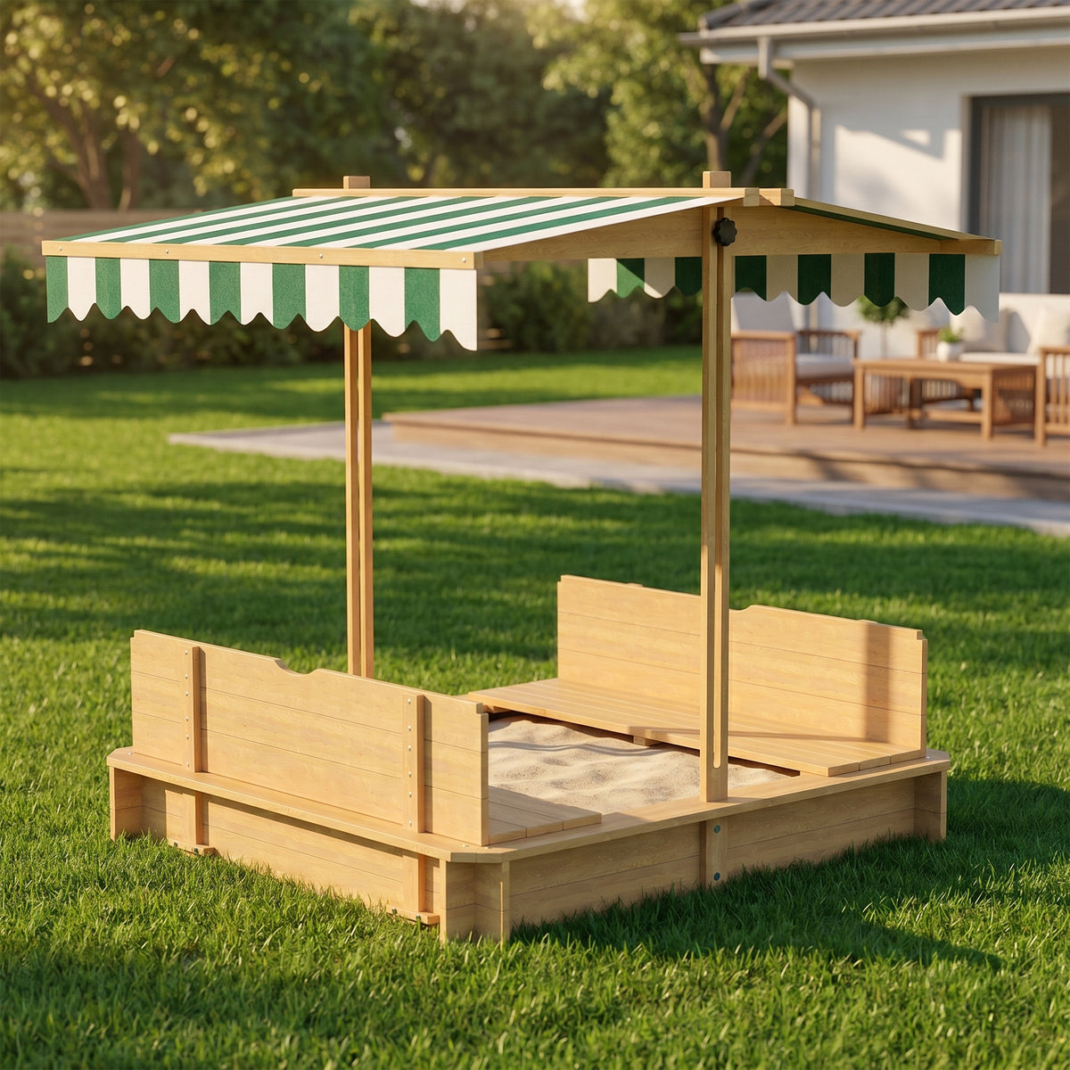 Arenero Para Niños Outsunny Madera De Abeto, Poliéster Madera Natural 106x106x121 Cm_3