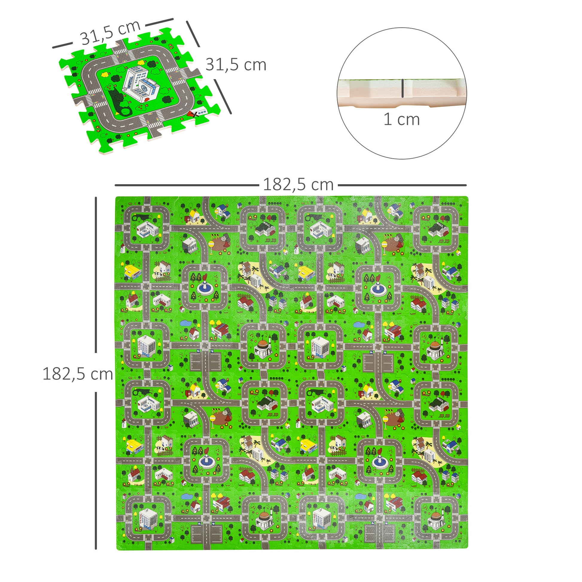 Homcom Alfombra Puzzle Para Niños 36 Piezas 31,5x31,5cm De Espuma Eva Modelo_2