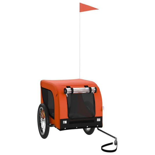 Vidaxl Remolque De Bicicleta Mascotas Hierro Tela Oxford Naranja Negro_0