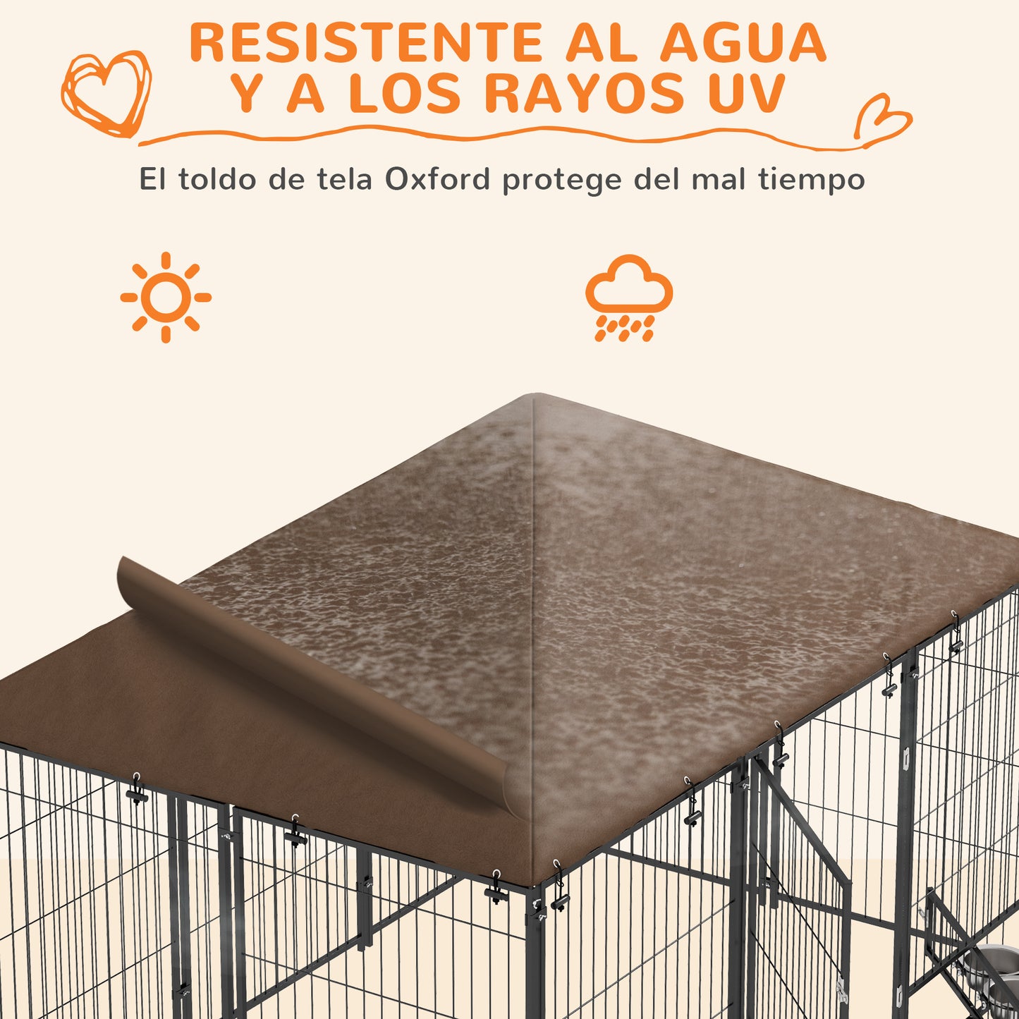 Pawhut Perrera Con Toldo Y 2 Cuencos Para Exterior 211x141x151 Cm Negro_4