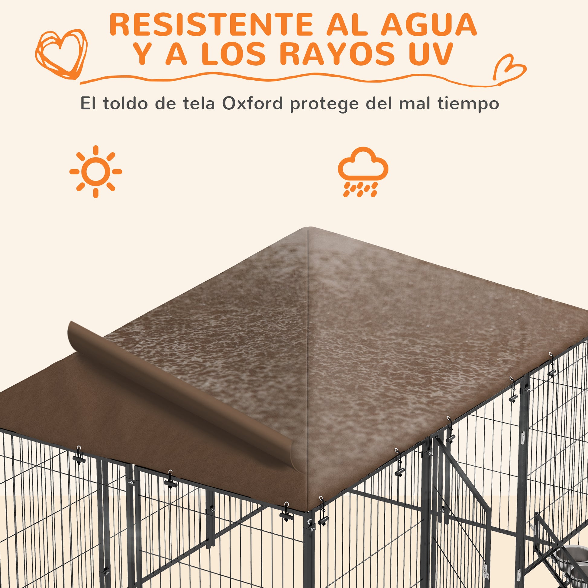 Pawhut Perrera Con Toldo Y 2 Cuencos Para Exterior 211x141x151 Cm Negro_4
