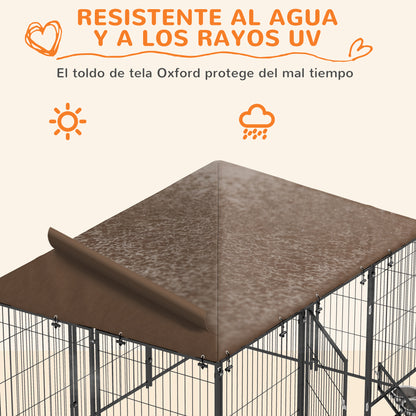 Pawhut Perrera Con Toldo Y 2 Cuencos Para Exterior 211x141x151 Cm Negro_4