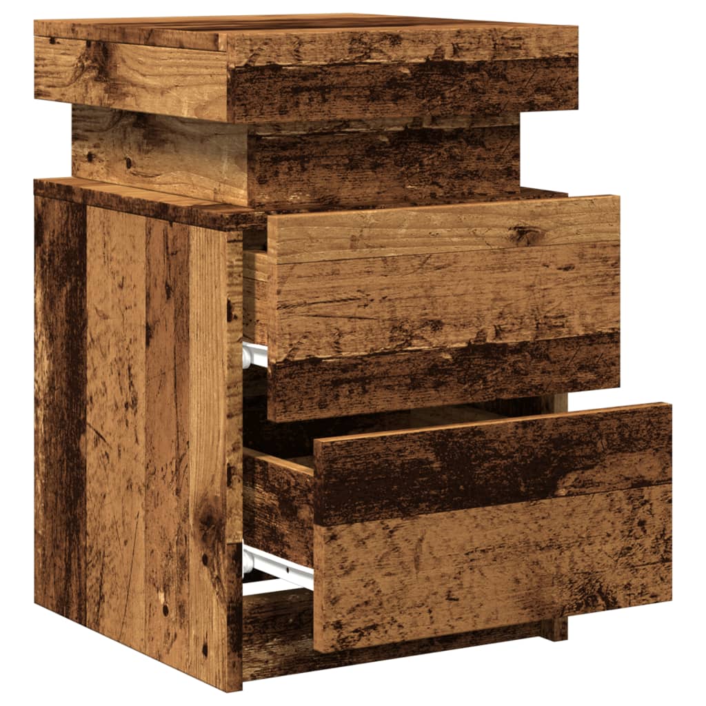 Mesita De Noche Con Led Madera Ingeniería Envejecida 35x39x55cm_4