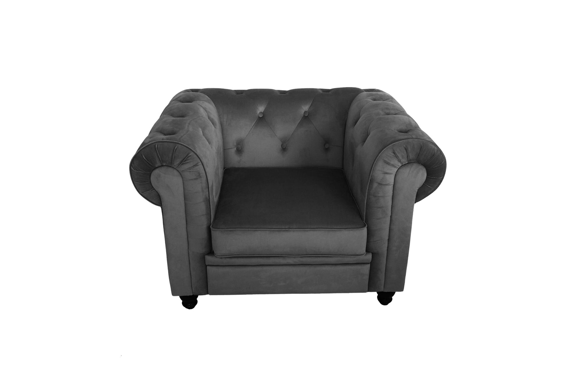 Sillón Chesterfield Cómodo Oficina Sala De Estar Dormitorio Terciopelo Gris Antracita Vintage 110x82x72cm- Muebles De Salón_1