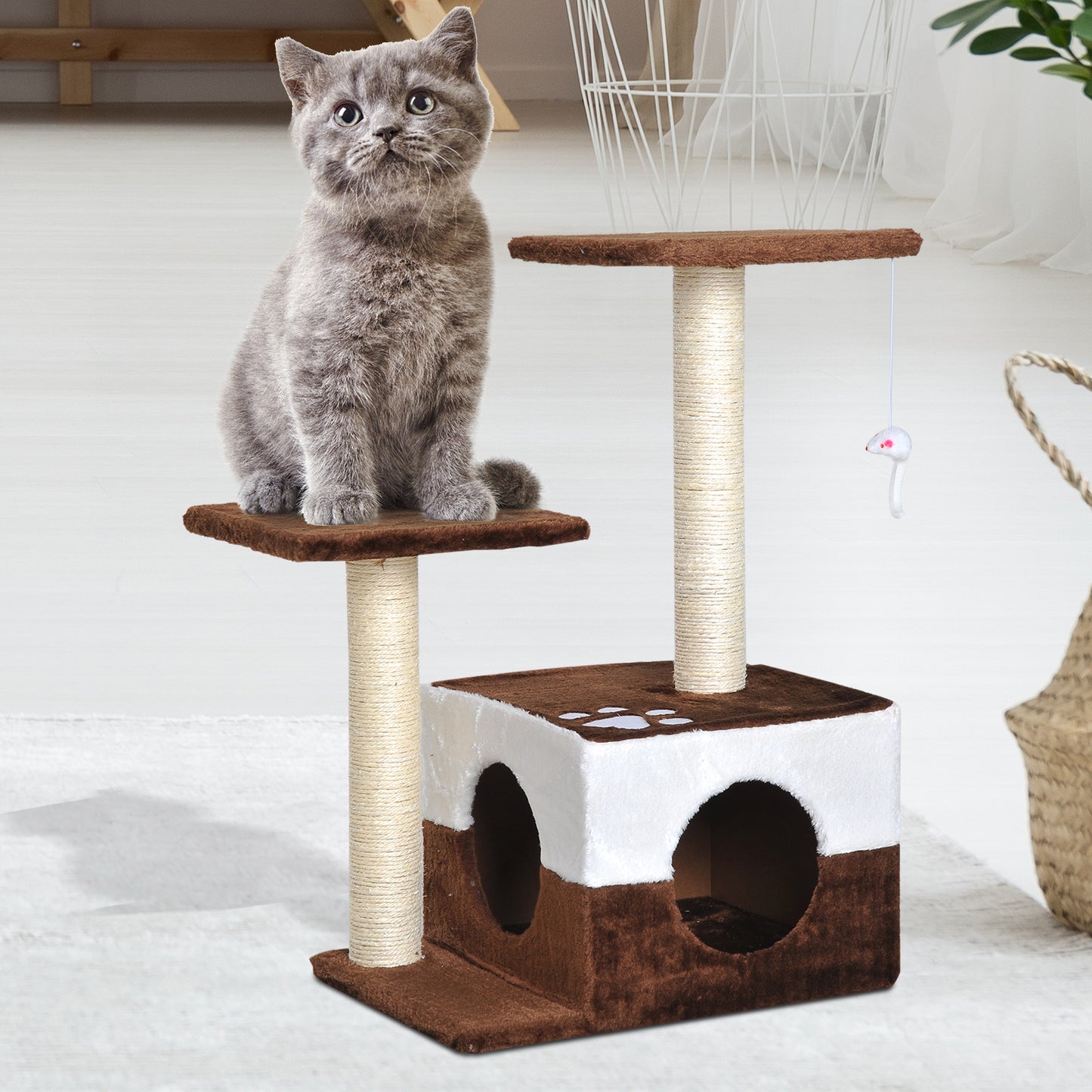 Pawhut Rascador Para Gatos 70cm Árbol Rascador Grande Centro Actividad Sisal_1
