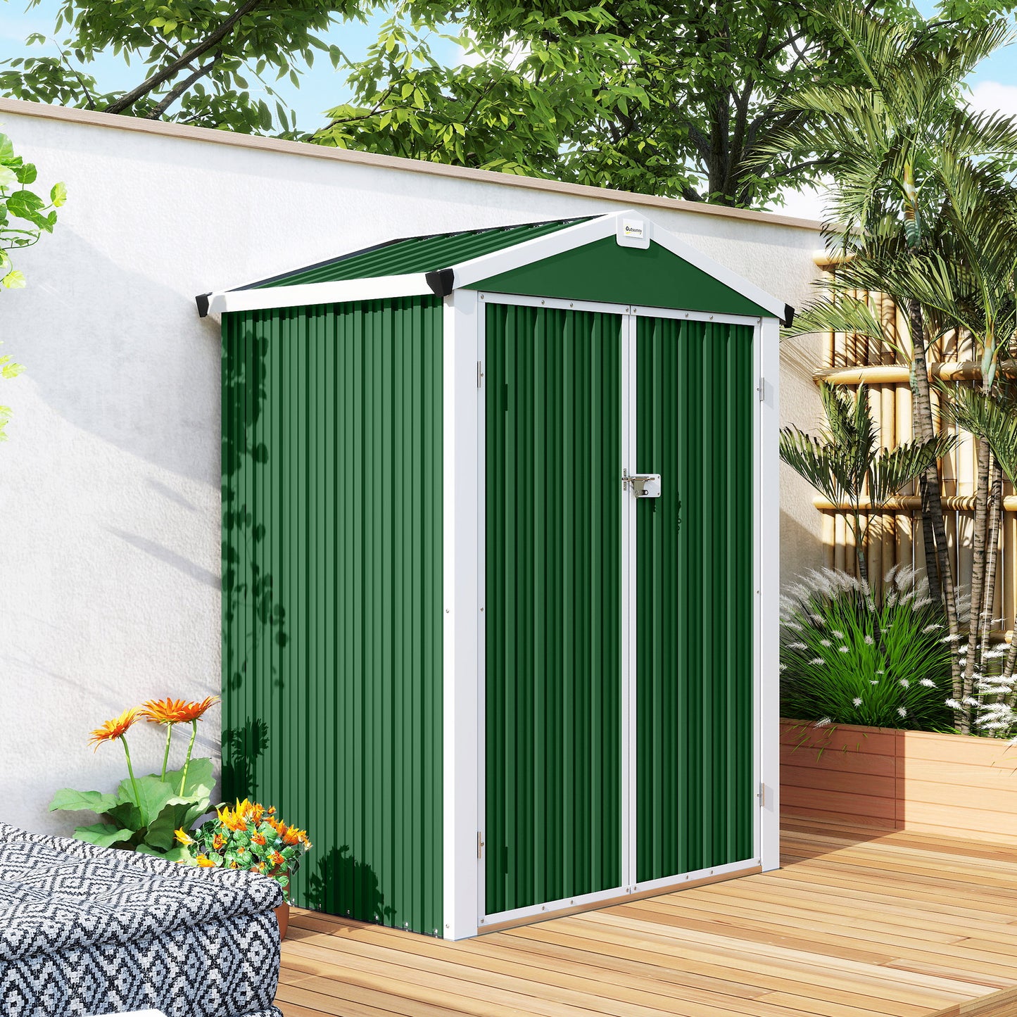 Outsunny Caseta De Jardín Exterior 1,1 M² 133x87x178 Cm Puertas Abatibles Verde_4