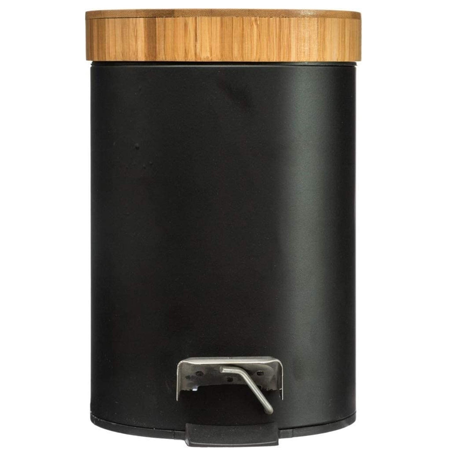 Well Home Cubo Pedal 3l En Metal Y Bamboo Color Negro Ø25,5cm