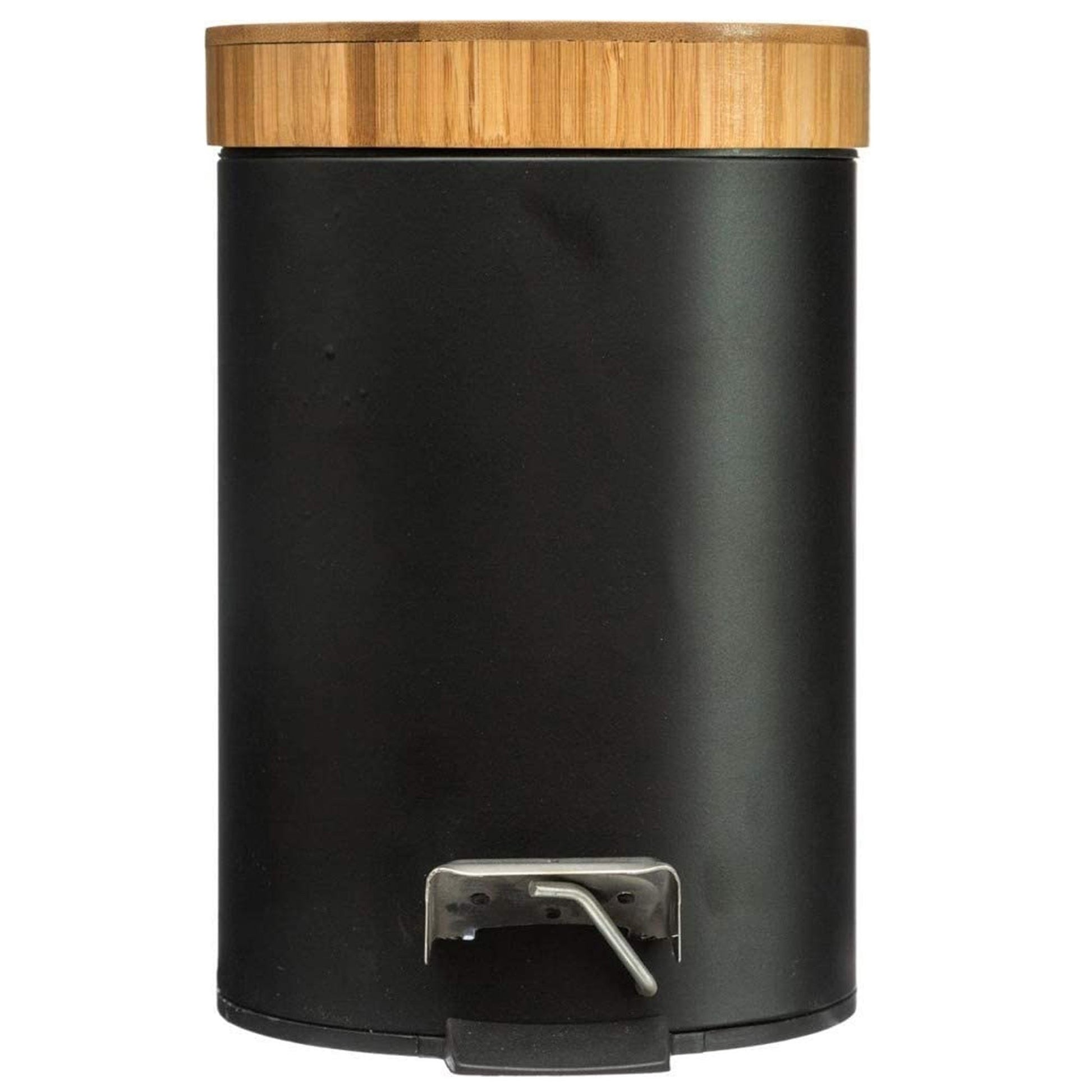 Well Home Cubo Pedal 3l En Metal Y Bamboo Color Negro Ø25,5cm_4