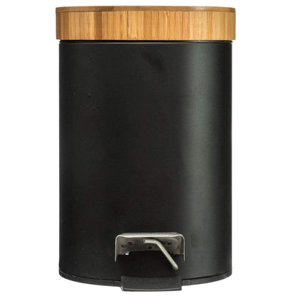 Well Home Cubo Pedal 3l En Metal Y Bamboo Color Negro Ø25,5cm_4