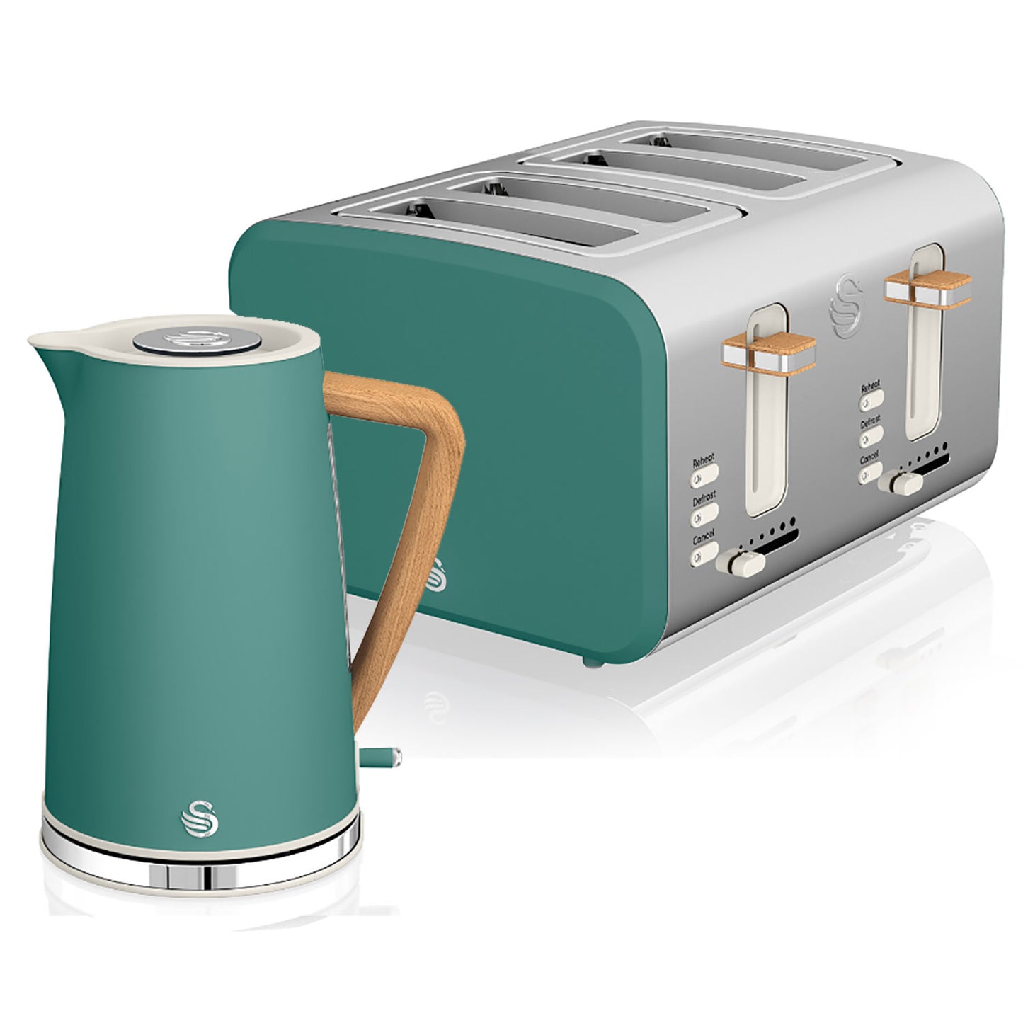 Swan Nordic Set Desayuno, Hervidor Agua 1,7 L, Tostadora Ranura Ancha 4 Rebanadas, Diseño, Stp2091greneu, Verde_0