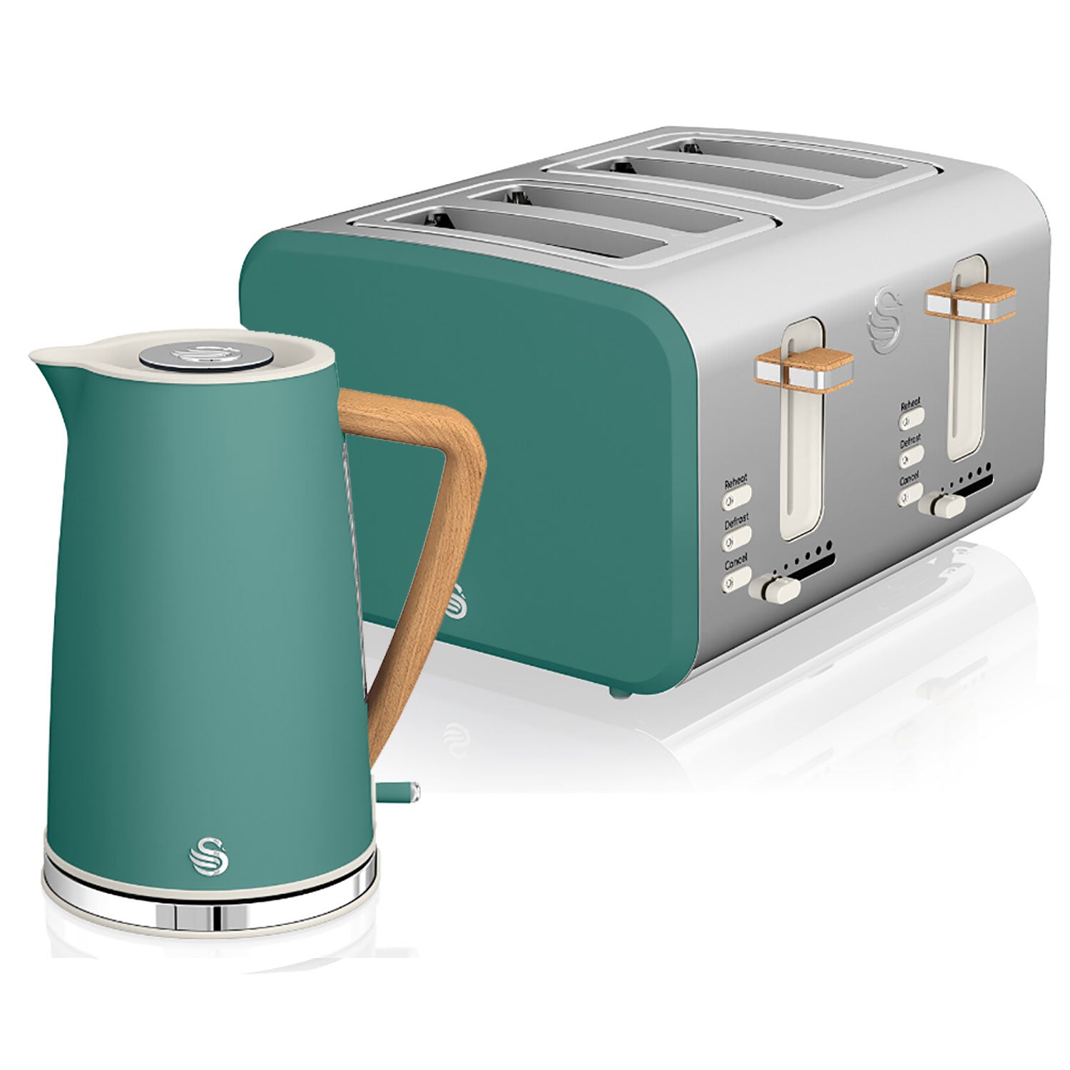 Swan Nordic Set Desayuno, Hervidor Agua 1,7 L, Tostadora Ranura Ancha 4 Rebanadas, Diseño, Stp2091greneu, Verde_0