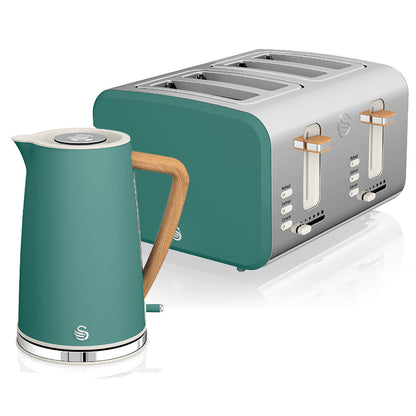 Swan Nordic Set Desayuno, Hervidor Agua 1,7 L, Tostadora Ranura Ancha 4 Rebanadas, Diseño, Stp2091greneu, Verde_0