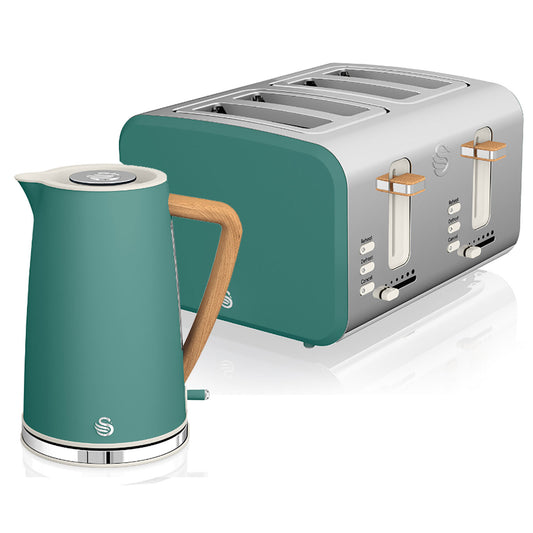 Swan Nordic Set Desayuno, Hervidor Agua 1,7 L, Tostadora Ranura Ancha 4 Rebanadas, Diseño, Stp2091greneu, Verde_0
