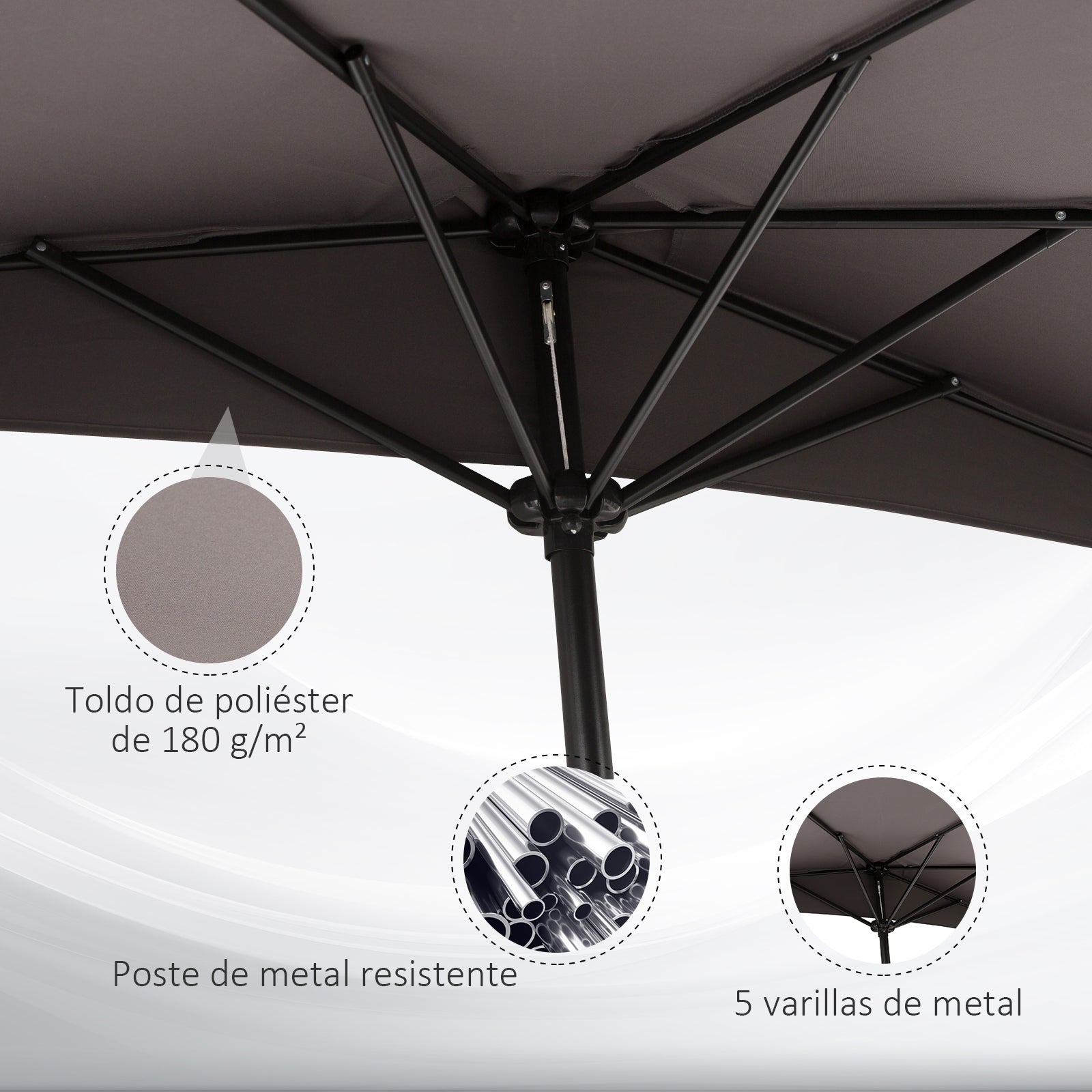 Outsunny Sombrilla Parasol Jardín Con Manivela Semicircular Exterior 269x138x236_4