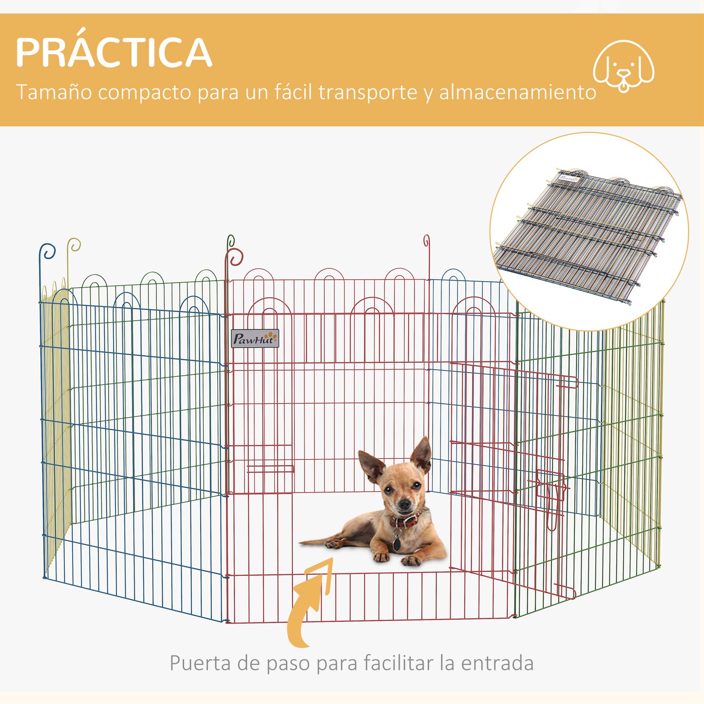 Pawhut Parque Plegable Para Perros De 8 Paneles Ø156x60 Cm Con Puerta Multicolor_5