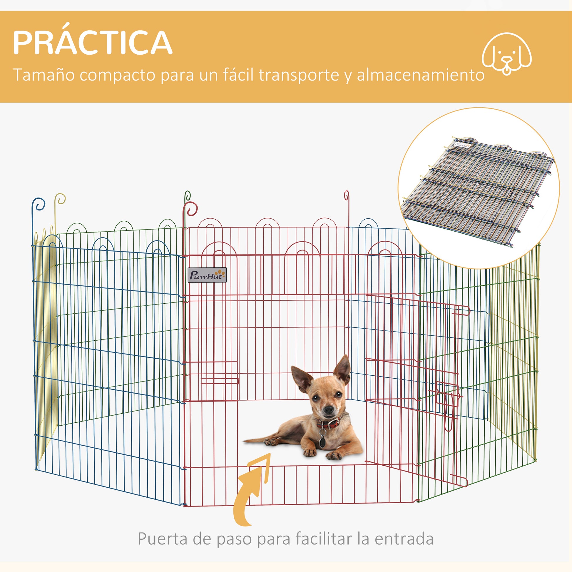 Pawhut Parque Plegable Para Perros De 8 Paneles Ø156x60 Cm Con Puerta Multicolor_5