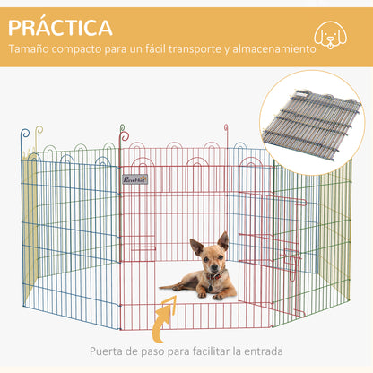 Pawhut Parque Plegable Para Perros De 8 Paneles Ø156x60 Cm Con Puerta Multicolor_5