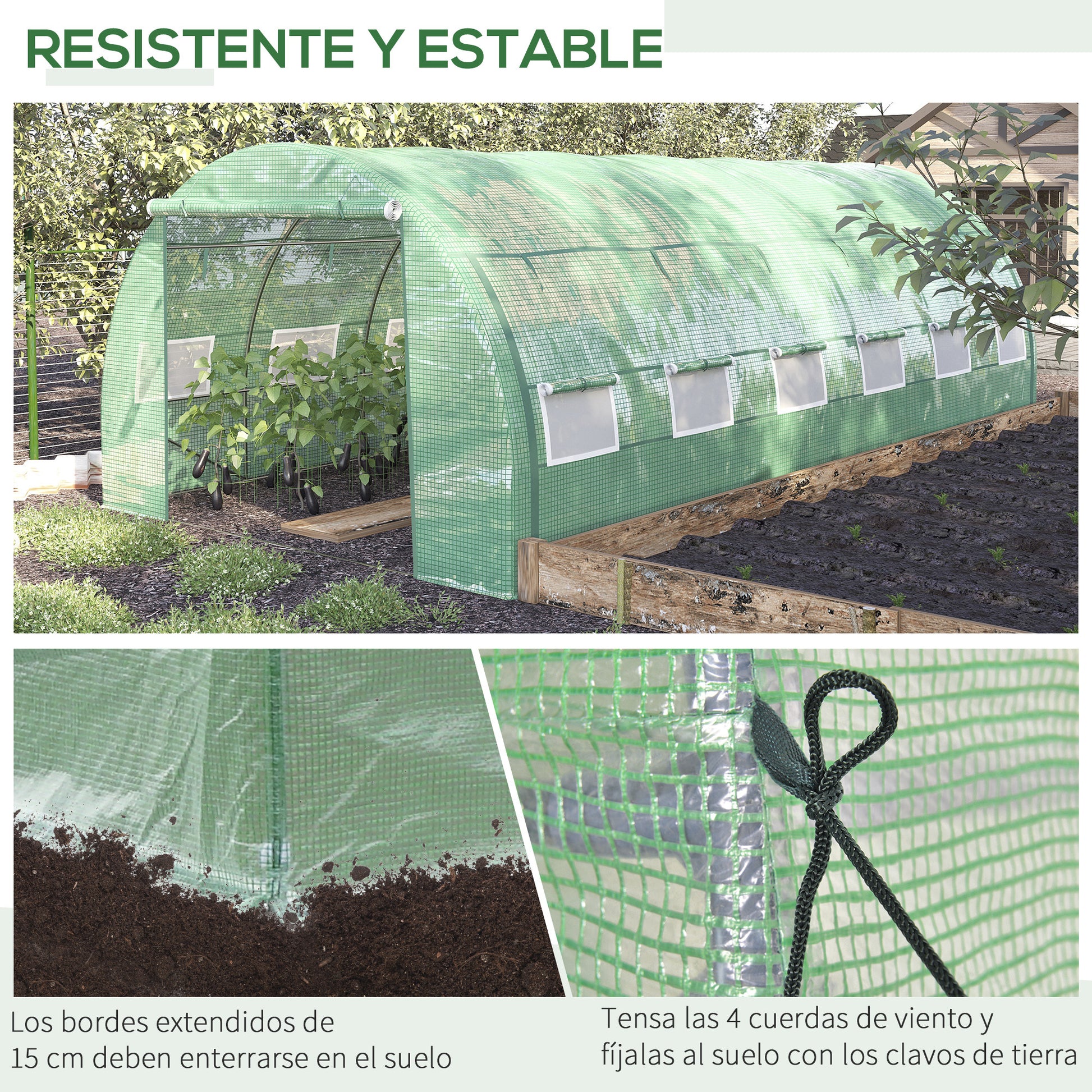 Outsunny Invernadero De Exterior 6x3x2 M Con Puerta Y 12 Ventanas De Malla Verde_5