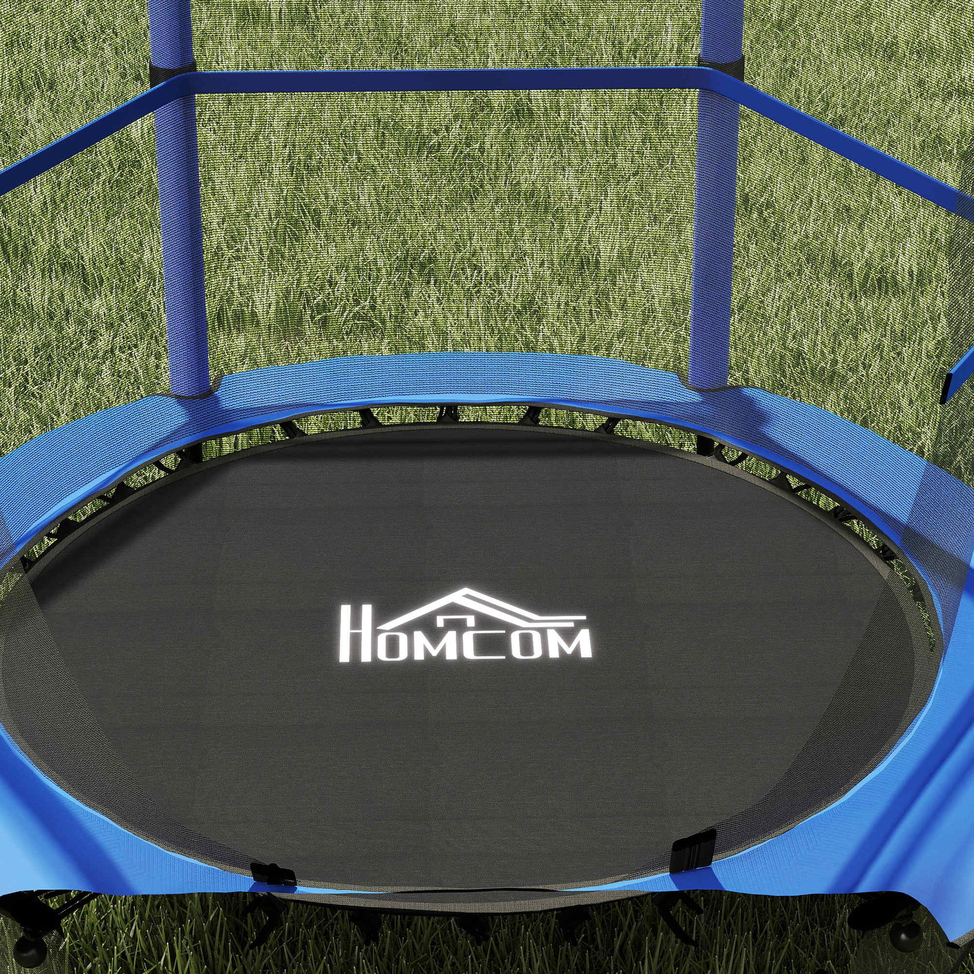 Homcom Cama Elástica Infantil Ø140 Cm Con Red De Seguridad Azul Y Negro_3