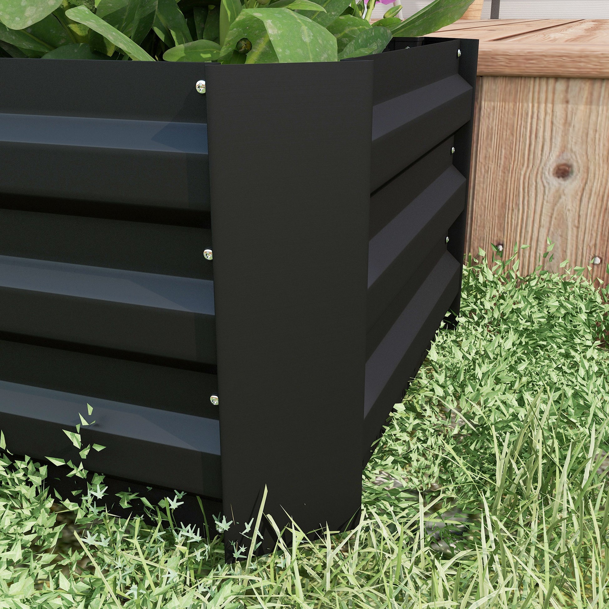 Outsunny Juego De 2 Jardineras Exterior Grandes De Acero 100x50x30 Cm Negro_3