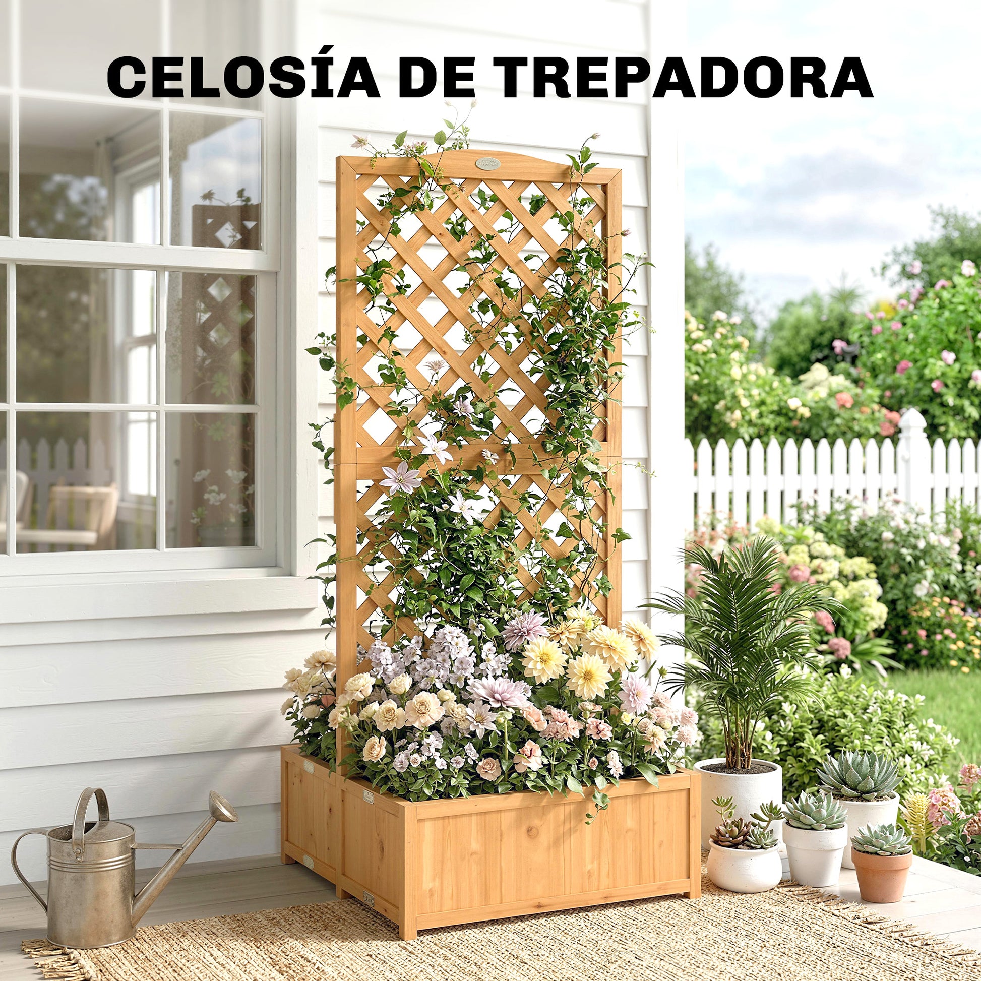 Outsunny Jardinera Con Enrejado De Madera Con 2 Cajas Plegables 73x70x170 Cm_5