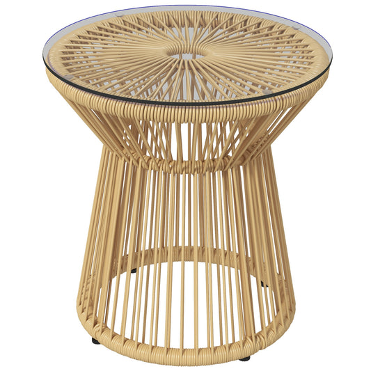 Outsunny Mesa Auxiliar De Ratán Sintético Con Marco De Metal Ø40x42 Cm Beige_0