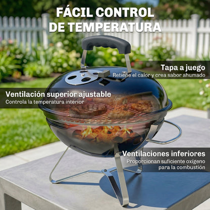 Outsunny Barbacoa De Carbón Portátil Redonda Con Rejilla Tapa Con Soporte Negro_5