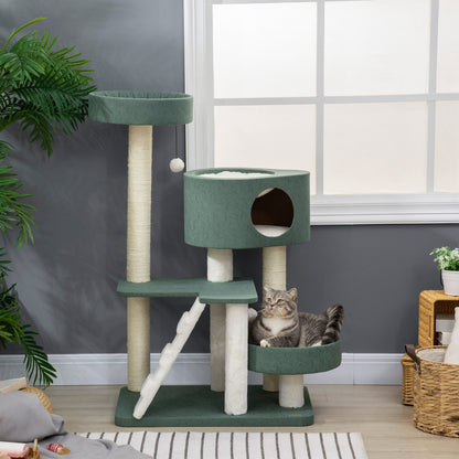 Pawhut Árbol Rascador Para Gatos Altura 114cm Con 2 Camas Cueva Plataforma Bolas_1