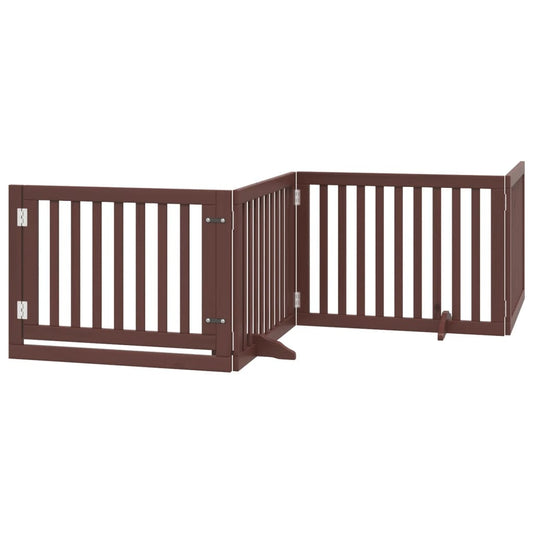 Vidaxl Puerta Para Perros Plegable 4 Paneles Madera Álamo Marrón 320cm_0