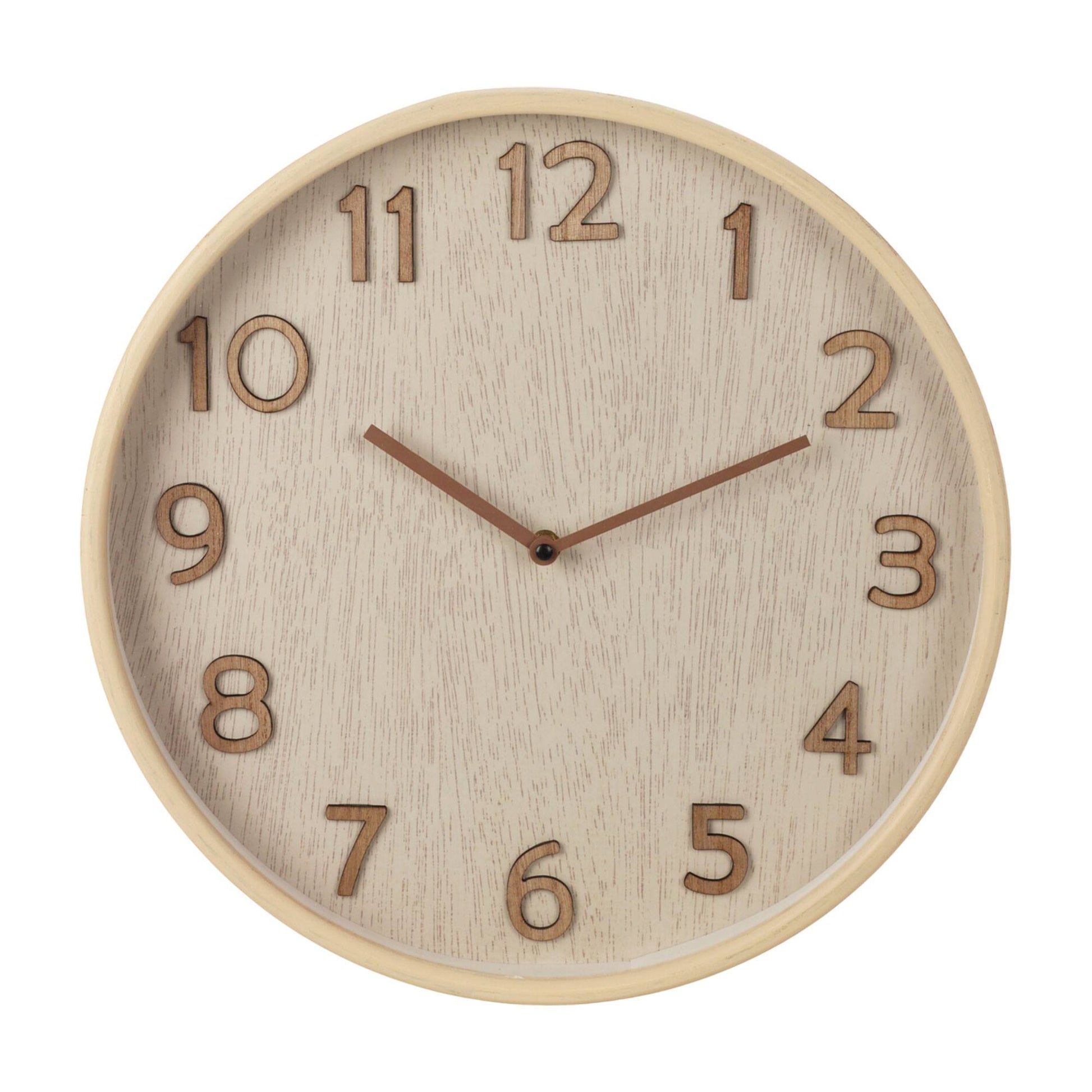 Well Home Reloj De Pared De Madera Aspecto Moderno Color Marrón Claro Ø38x5 Cm_0