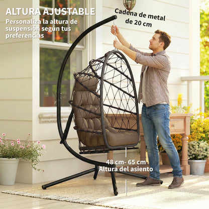 Outsunny Silla Colgante Huevo Con Soporte Cesta Plegable Cojín Marrón_5