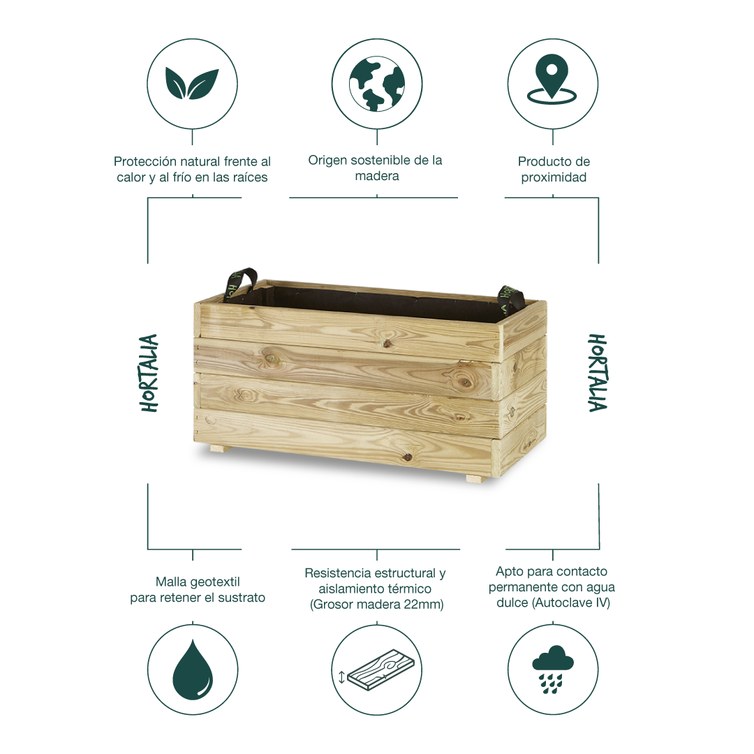 Jardinera Rectangular De Madera Tratada 80x40x40 Cm Ghio Hortalia_4