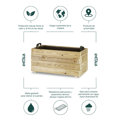 Jardinera Rectangular De Madera Tratada 80x40x40 Cm Ghio Hortalia_4