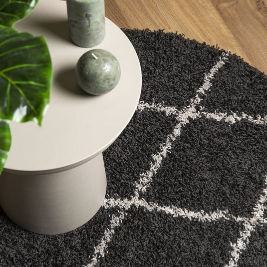 Alfombra De Pelo Largo Moderna Pamplona Negro Y Crema Ø 280 Cm / Vetonek_0