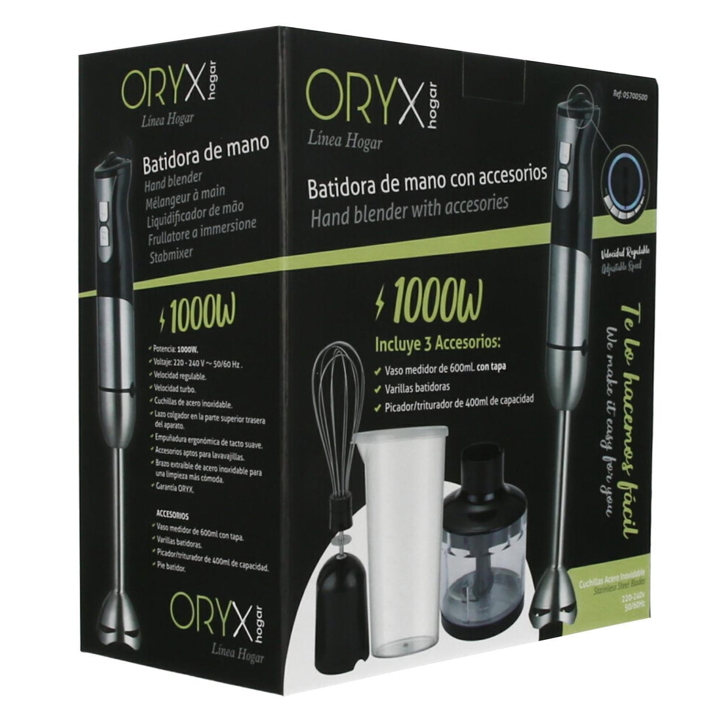 Batidora De Mano, Incluye Accesorios, 1000 W. Velocidad Regulable. Con Vaso Medidor, Picador - Triturador Y Varillas._2