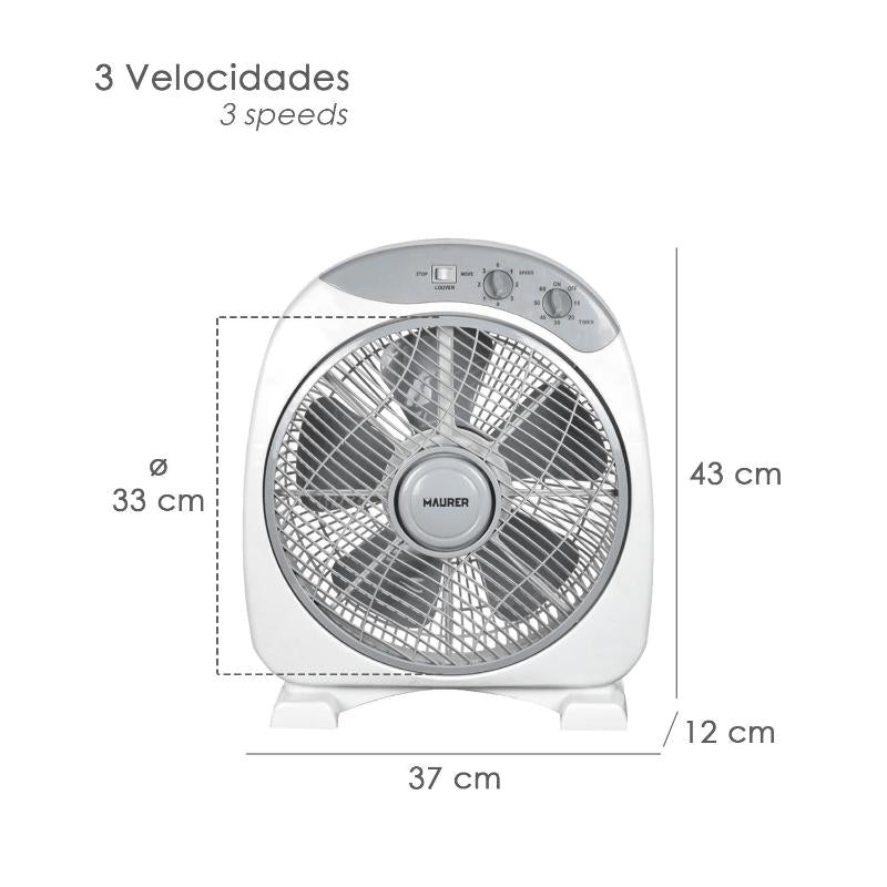 Ventilador Maurer Box Ø 30cm 40 Watt. 3 Velocidades  Aspas Gran Tamaño, 3 Con Temporizador_1