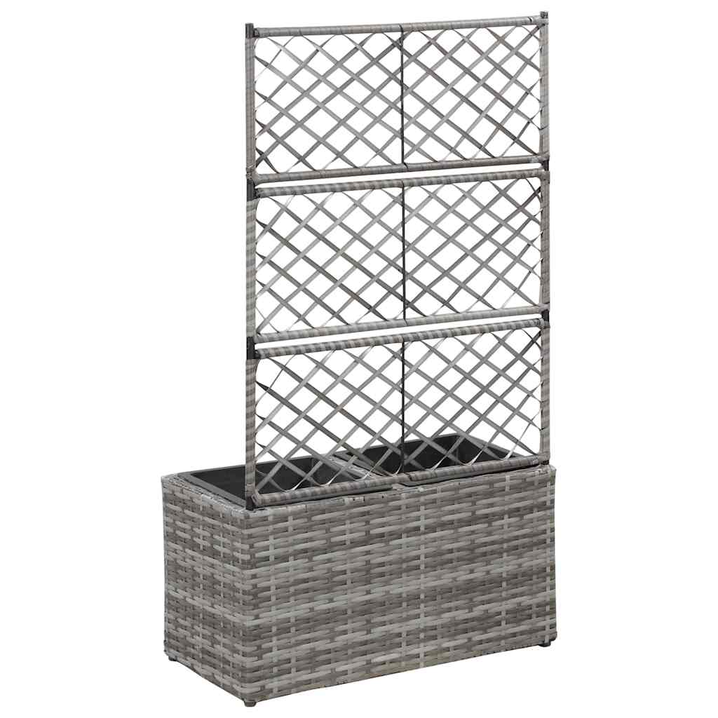 Enrejado Y Arriate 2 Macetas Ratán Sintético Gris 58x30x107 Cm_2