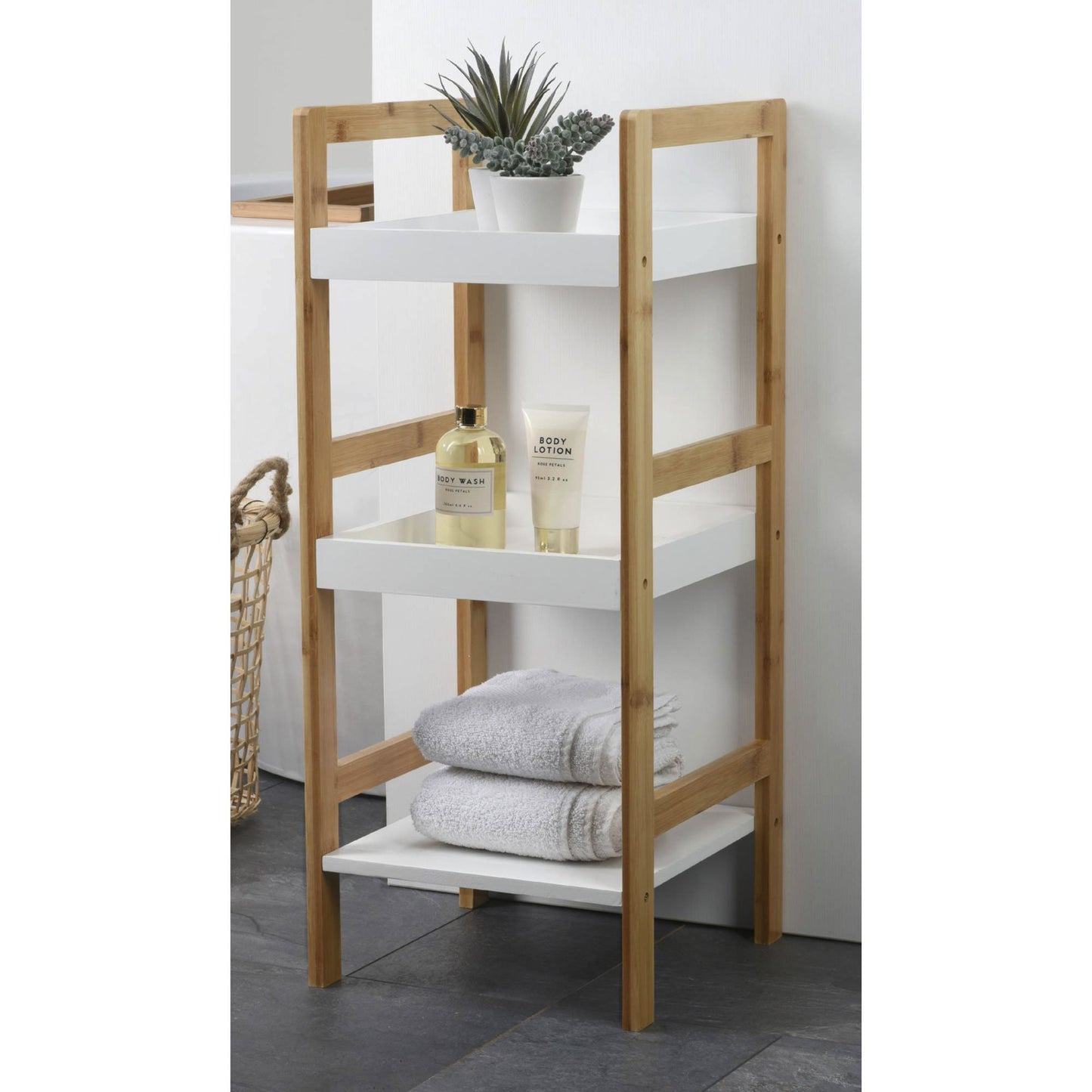Well Home Estantería De Baño Con 3 Estantes En Mdf Y Patas De Bambú H.72cm_3