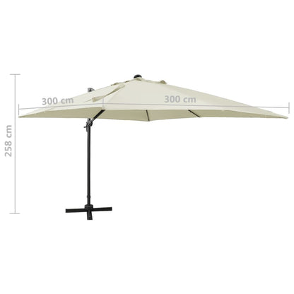 Vidaxl Sombrilla De Jardín Voladiza Con Palo Y Luces Led Arena 300 Cm_2