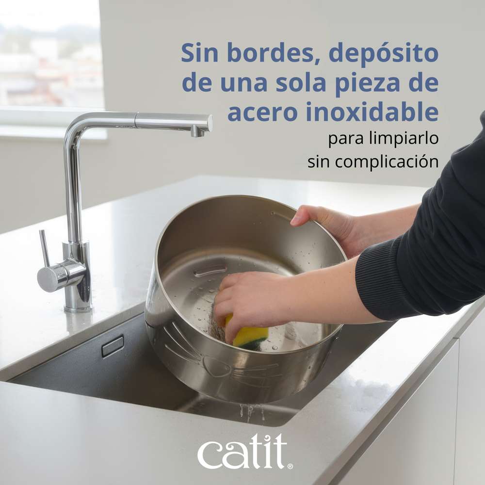 Fuente para Gatos Sin Cables de Acero Inoxidable UVC 5L Catit PIXI