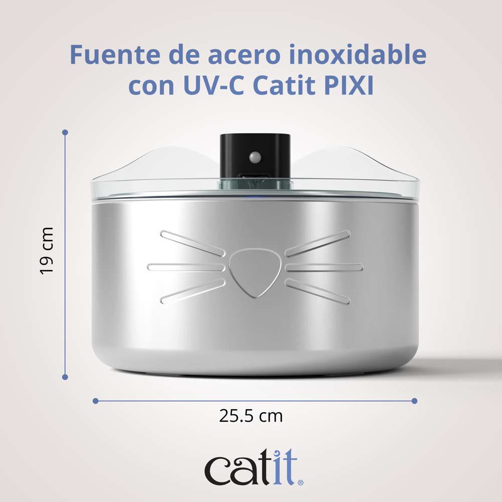 Fuente para Gatos Sin Cables de Acero Inoxidable UVC 5L Catit PIXI