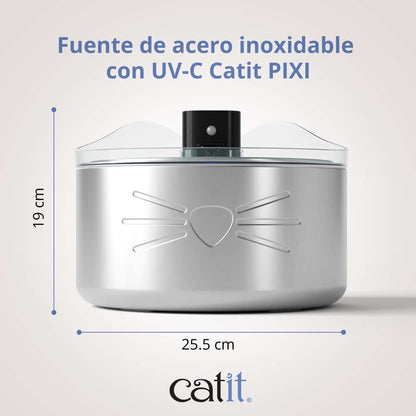 Fuente para Gatos Sin Cables de Acero Inoxidable UVC 5L Catit PIXI