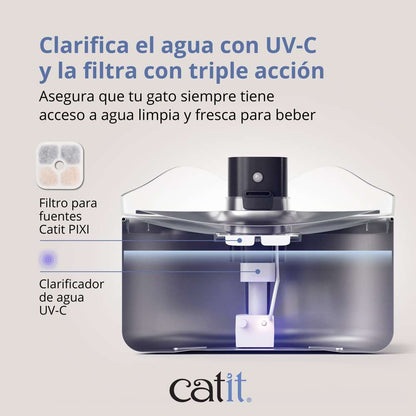 Fuente para Gatos Sin Cables de Acero Inoxidable UVC 5L Catit PIXI
